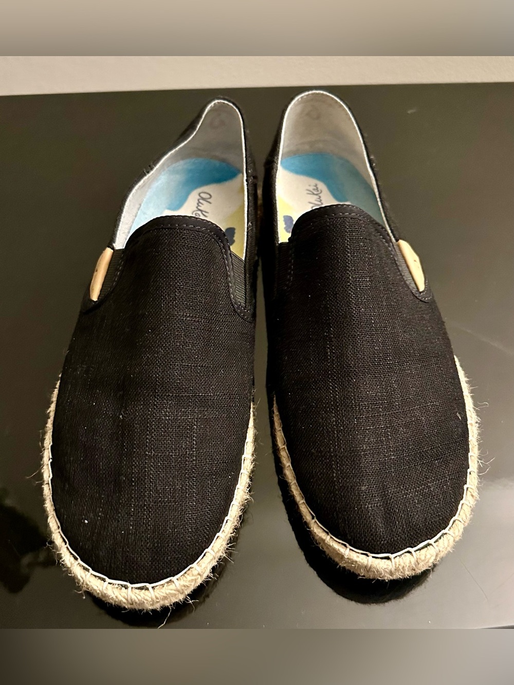 OluKai Women's Black Slip-On Espadrilles